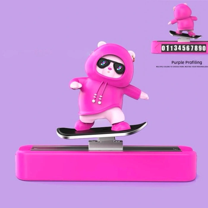 Cartoon Bear Skateboarding Car Parking Number Dashboard Interior Decoration Ornament